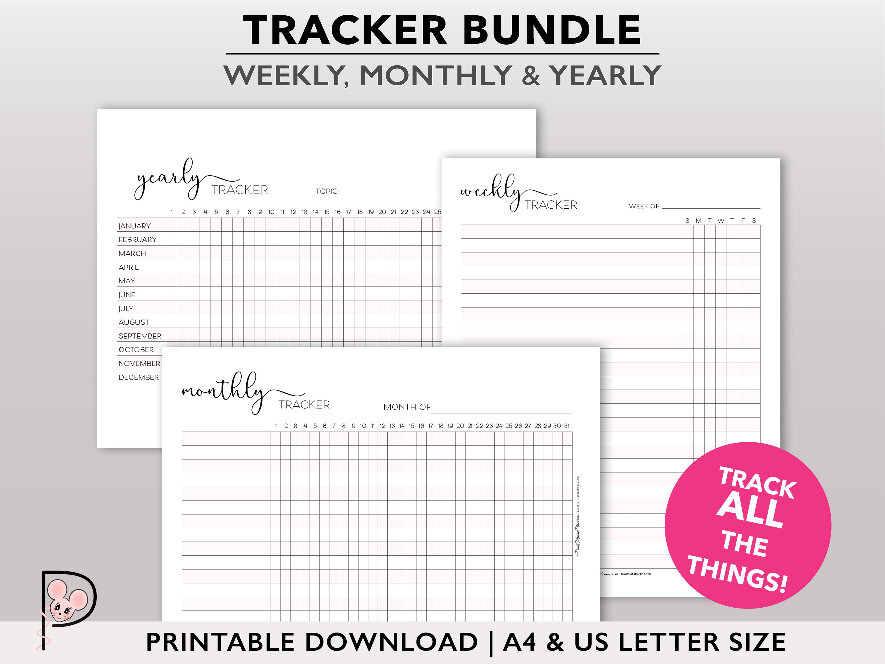Printable Tracker Bundle Planner Insert, Weekly Tracker Page, Monthly ...