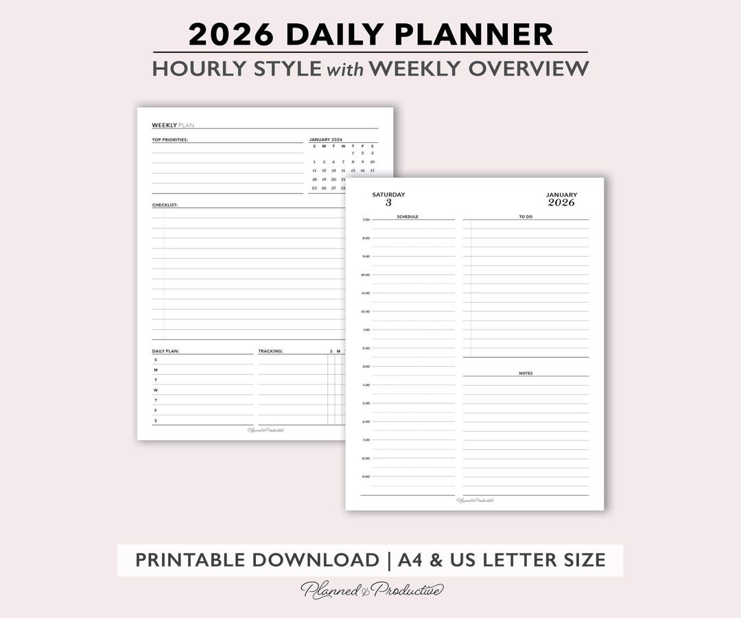 2026 Hourly Daily Planner Inserts W/ Weekly Overview by Planned and ...