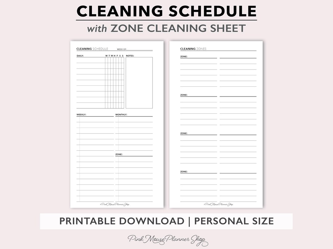 cleaning-schedule-printable-zone-cleaning-planner-page-weekly-cleaning-checklist-housekeeping-planner-personal-size-planner-template-etsy