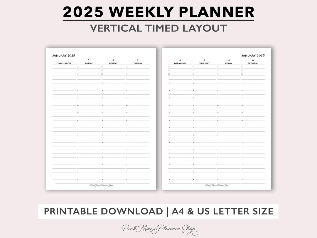 2025 Weekly Planner Printable, Timed Weekly Planner Insert, Letter Size ...