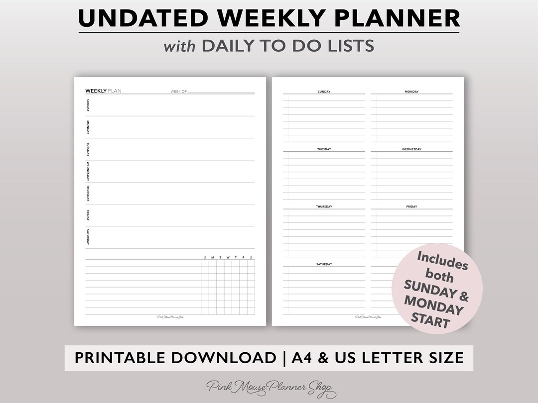 Undated Weekly Planner Printable, Daily to Do List, Printable Planner ...