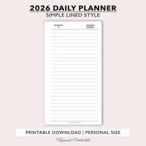 2026 Lined Daily Planner Inserts, Simple Dated Daily Journal, One Day per Page Printable Planner, Minimal Personal Size Daily Agenda Refill