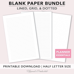 Printable Lined Paper, Printable Dot Grid Paper, Graph Paper Page, Note Paper Planner Inserts, Grid Paper Instant Download, for Journal