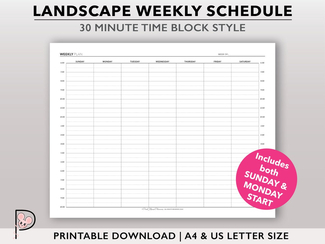 30 Minute Weekly Schedule Printable Time Block Planner - Etsy