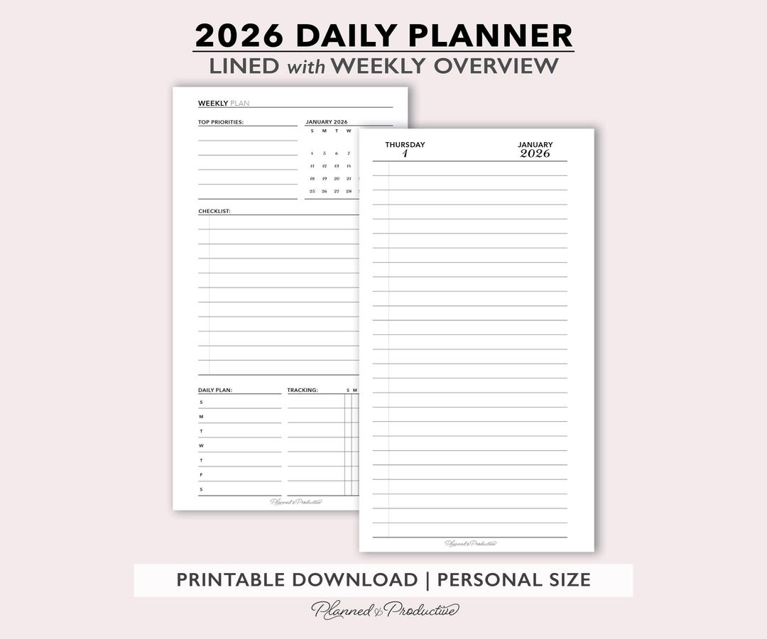 2026 Lined Daily Planner Inserts W/ Weekly Overview, Dated Day per Page ...