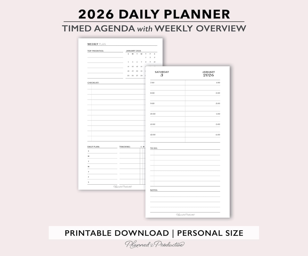 2026 Daily Timed Planner Inserts W/ Weekly Overview, Dated Day per Page ...