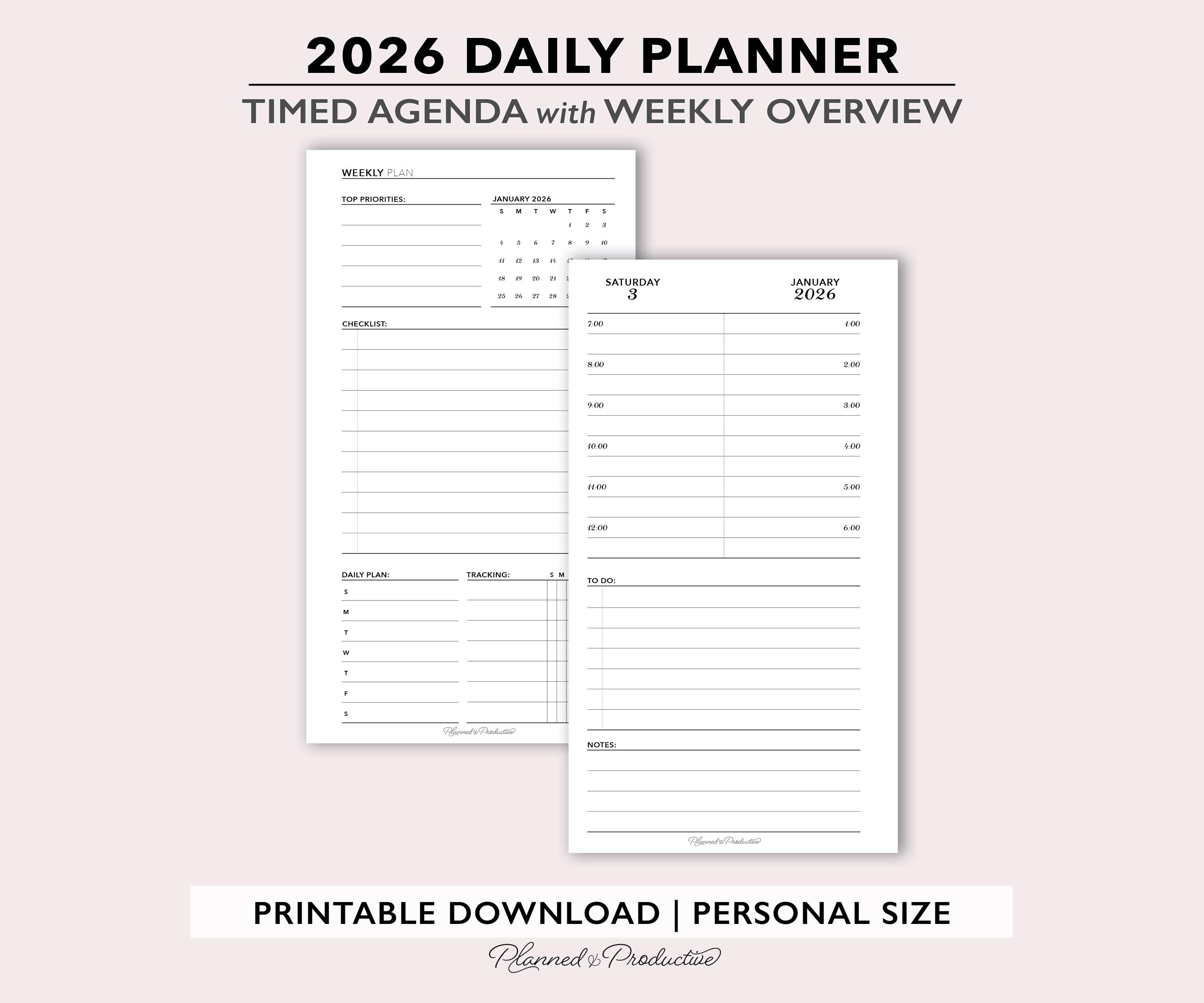 2026 Daily Timed Planner Inserts W/ Weekly Overview, Dated Day per Page ...
