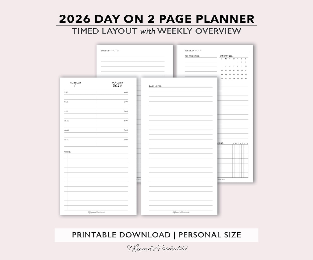 2026 Two Page per Day Daily Planner Printable W/ Weekly Dashboard ...