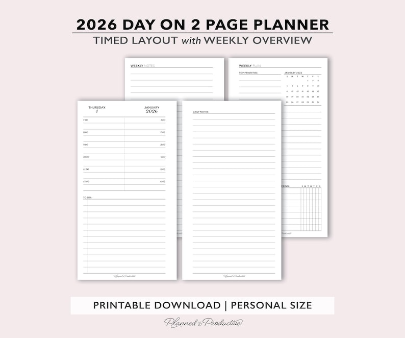 2026 Two Page per Day Daily Planner Printable W/ Weekly Dashboard ...