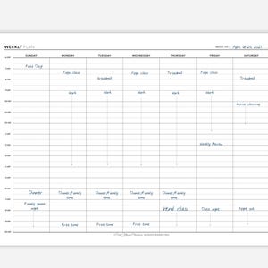 30 Minute Weekly Schedule Printable, Time Block Planner Insert, Hourly ...