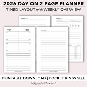 2026 Two Page Daily Planner Printable W/ Weekly Overview, Hourly Timed ...