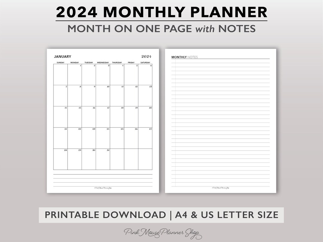 2024 Monthly Printable Planner Inserts, Full Size Month on One Page ...
