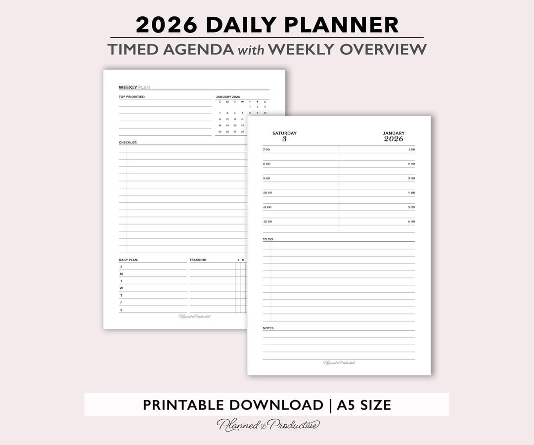 2026 Daily Timed Planner Inserts W/ Weekly Overview, Dated Day per Page ...