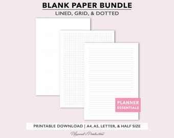 Buy Lined, Grid and Dotted Paper Bundle, Printable PDF Files for A4 ...