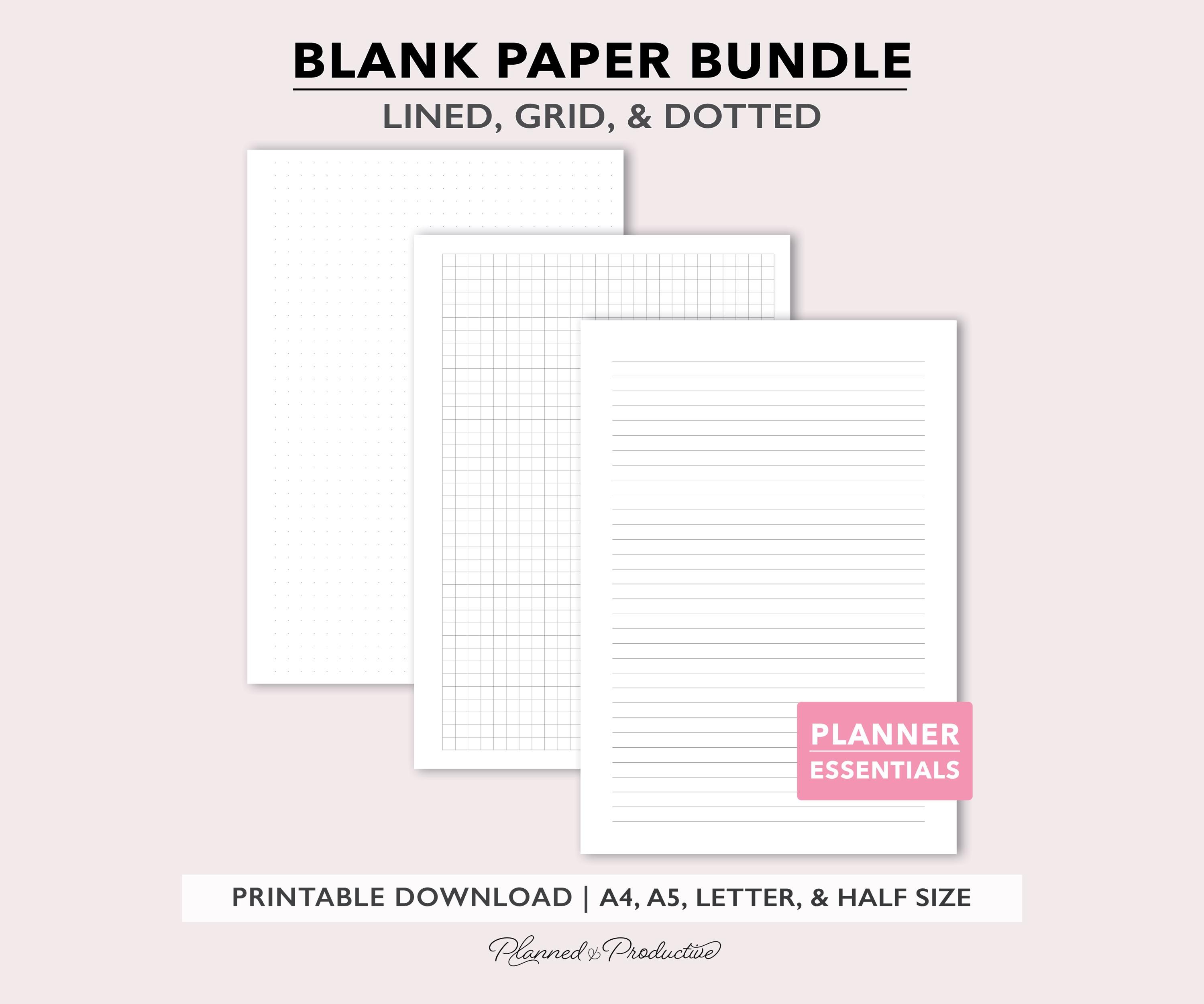 Lined, Grid and Dotted Paper Bundle, Printable PDF Files for A4 | A5 ...