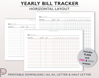 Yearly Bill Tracker Printable Insert, Payment Record, Fixed Expense Tracker Insert, Recurring Payment Log Page, Instant Download PDF