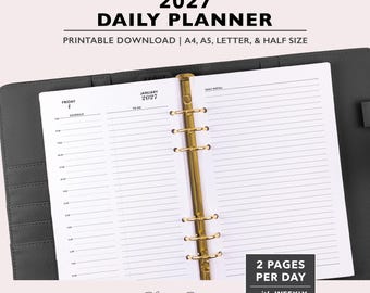 2027 Day on Two Page Daily Planner w/ Weekly Overview and Notes, Printable PDF files for A4 | A5 | Letter & Half Size