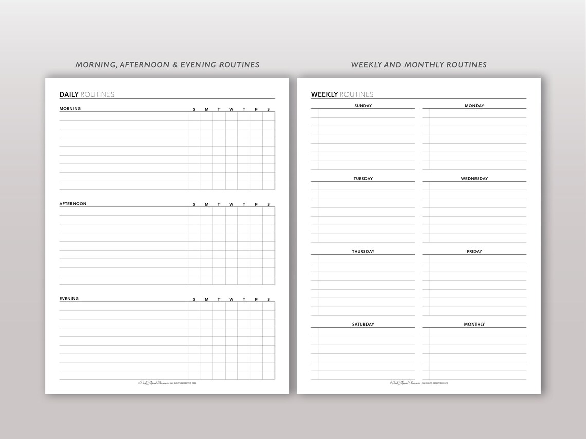 Paper Check Routine Routine Checklist Printable Planner Insert, Daily Routine Page, Weekly ...