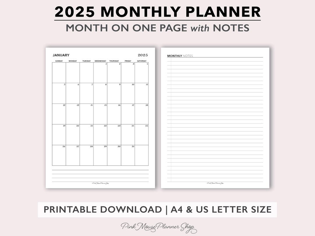 2025 Monthly Printable Planner Inserts, Full Size Month on One Page ...