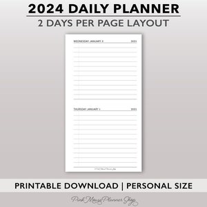 2024 Two Days per Page Planner Inserts, Simple Dated Daily Journal, Half Page per Day Printable Planner, Minimal Daily Agenda Refill 2DPP image 1