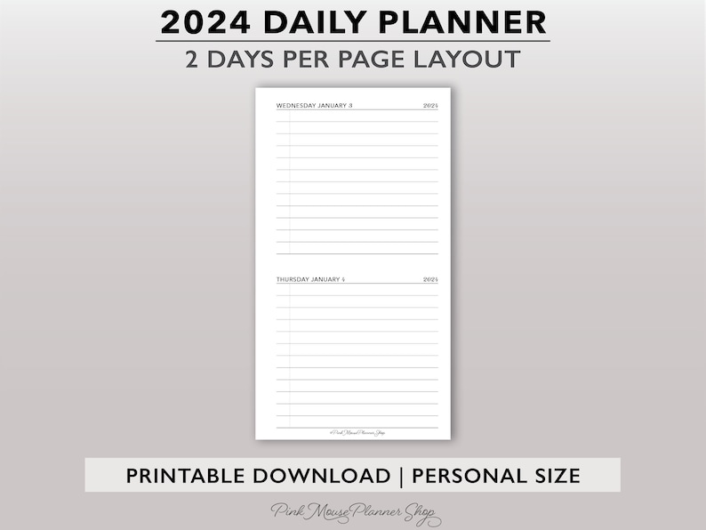 2024 Two Days per Page Planner Inserts, Simple Dated Daily Journal, Half Page per Day Printable Planner, Minimal Daily Agenda Refill 2DPP image 1