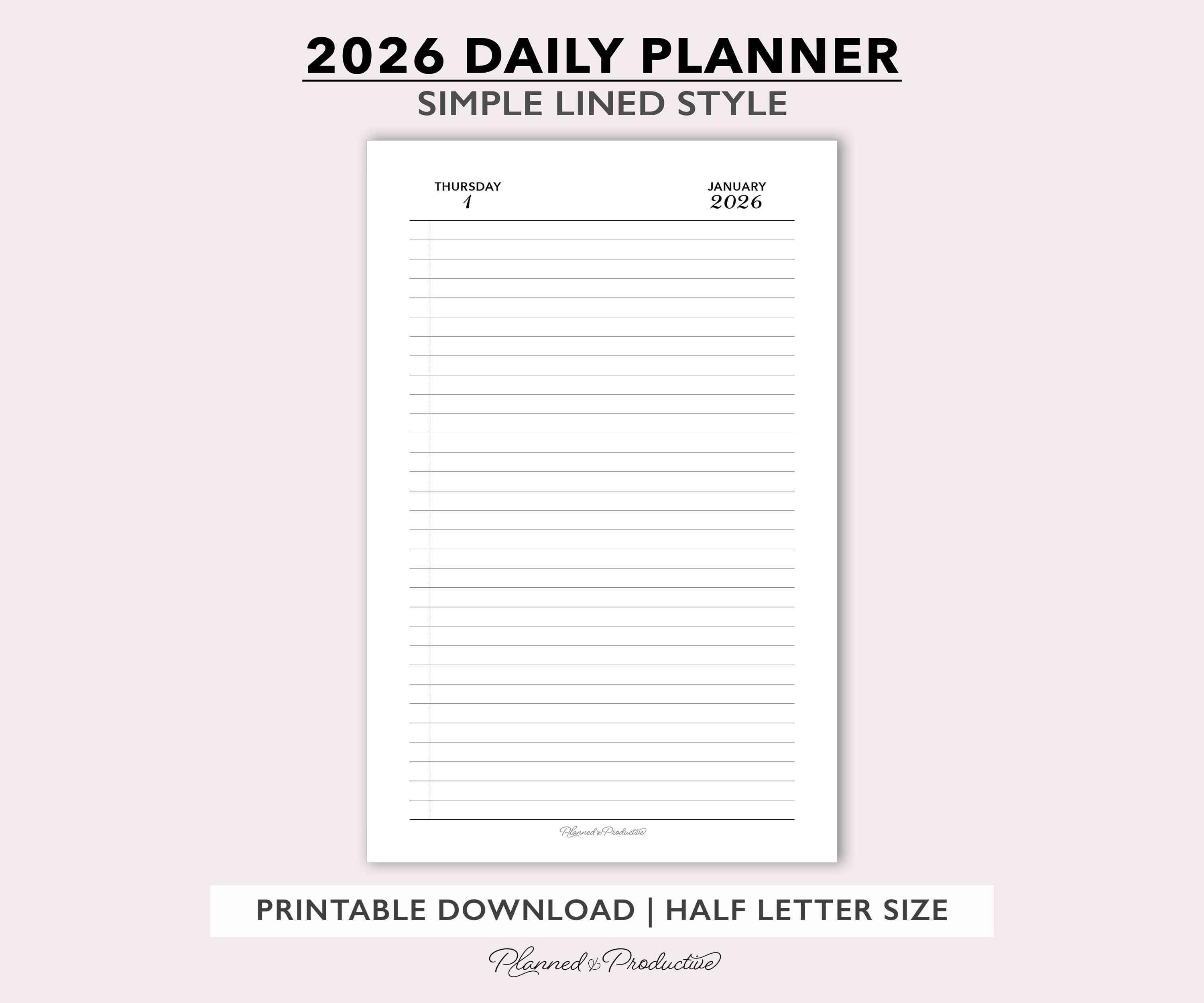 2026 Lined Daily Planner Inserts, Simple Dated Daily Journal, One Day ...