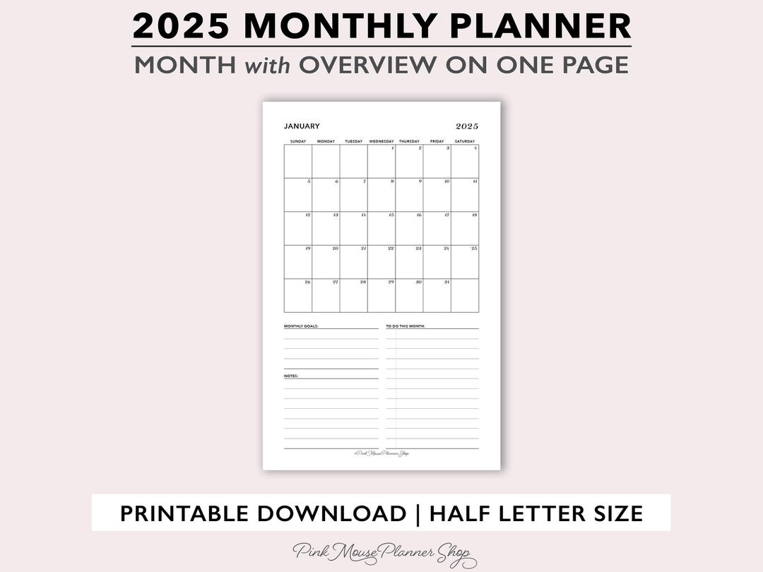 2025 Printable Monthly Planner Inserts, Half Size Monthly Calendar Page ...