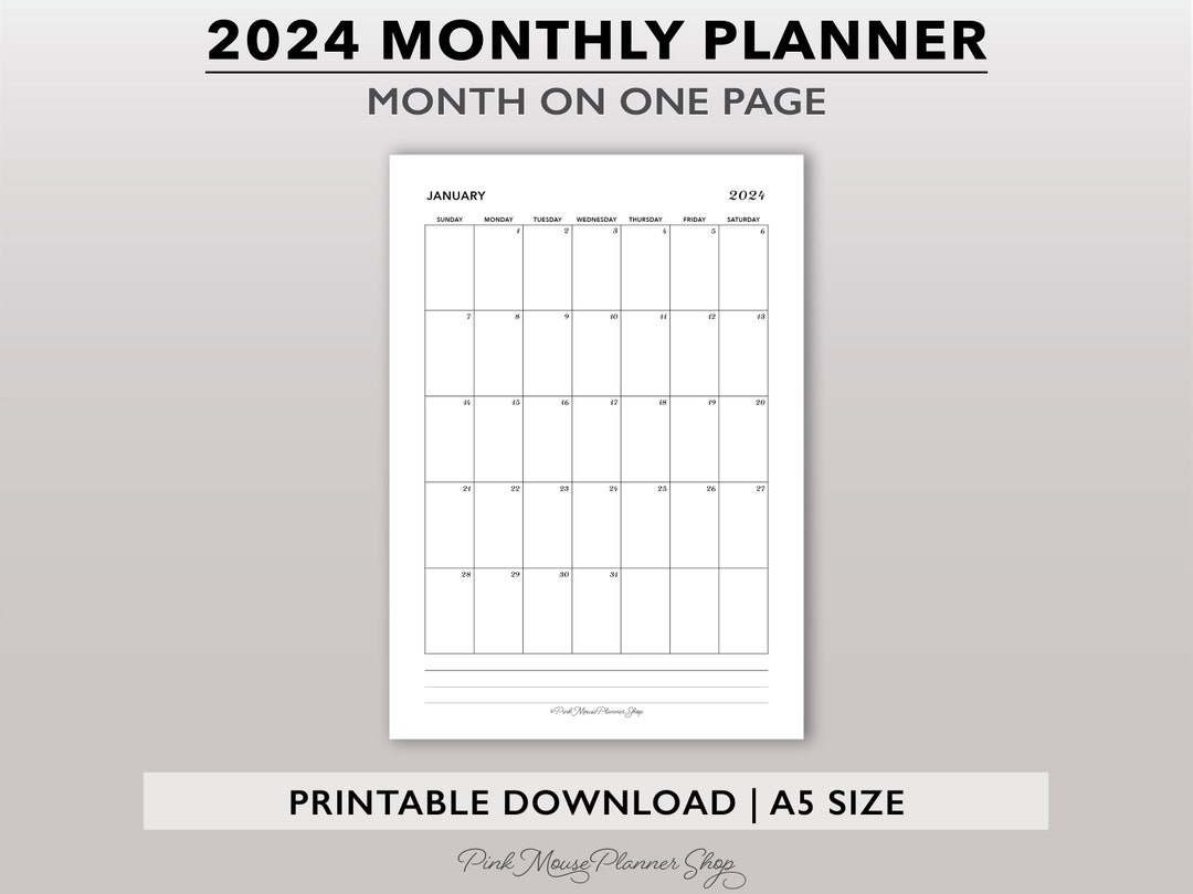 2024 Monthly Printable Planner Inserts, Month on One Page Calendar ...