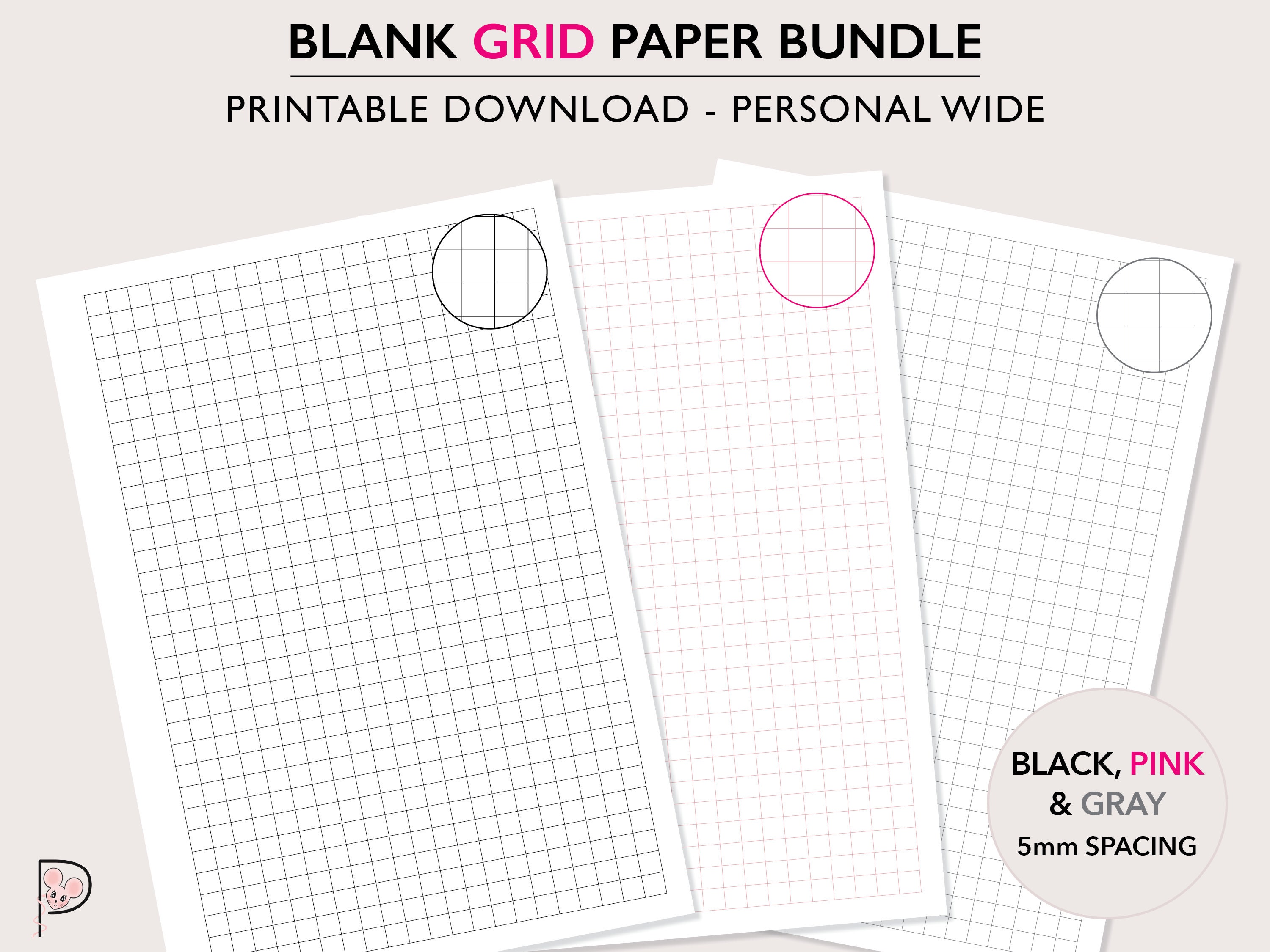 printable grid paper in black pink gray for personal wide etsy