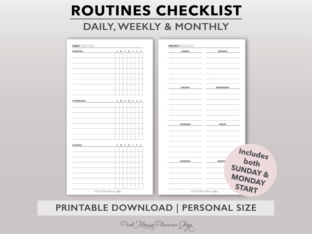 Routine Checklist Printable Planner Insert, Daily Routine Page, Weekly ...