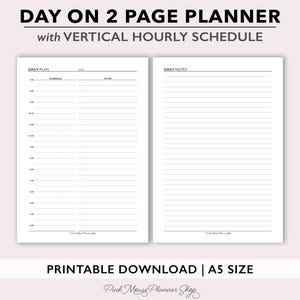 Two Page per Day Daily Planner Printable for A5, Day on 2 Page Planner Insert, Undated Daily Planner Template, Appointment Schedule PDF