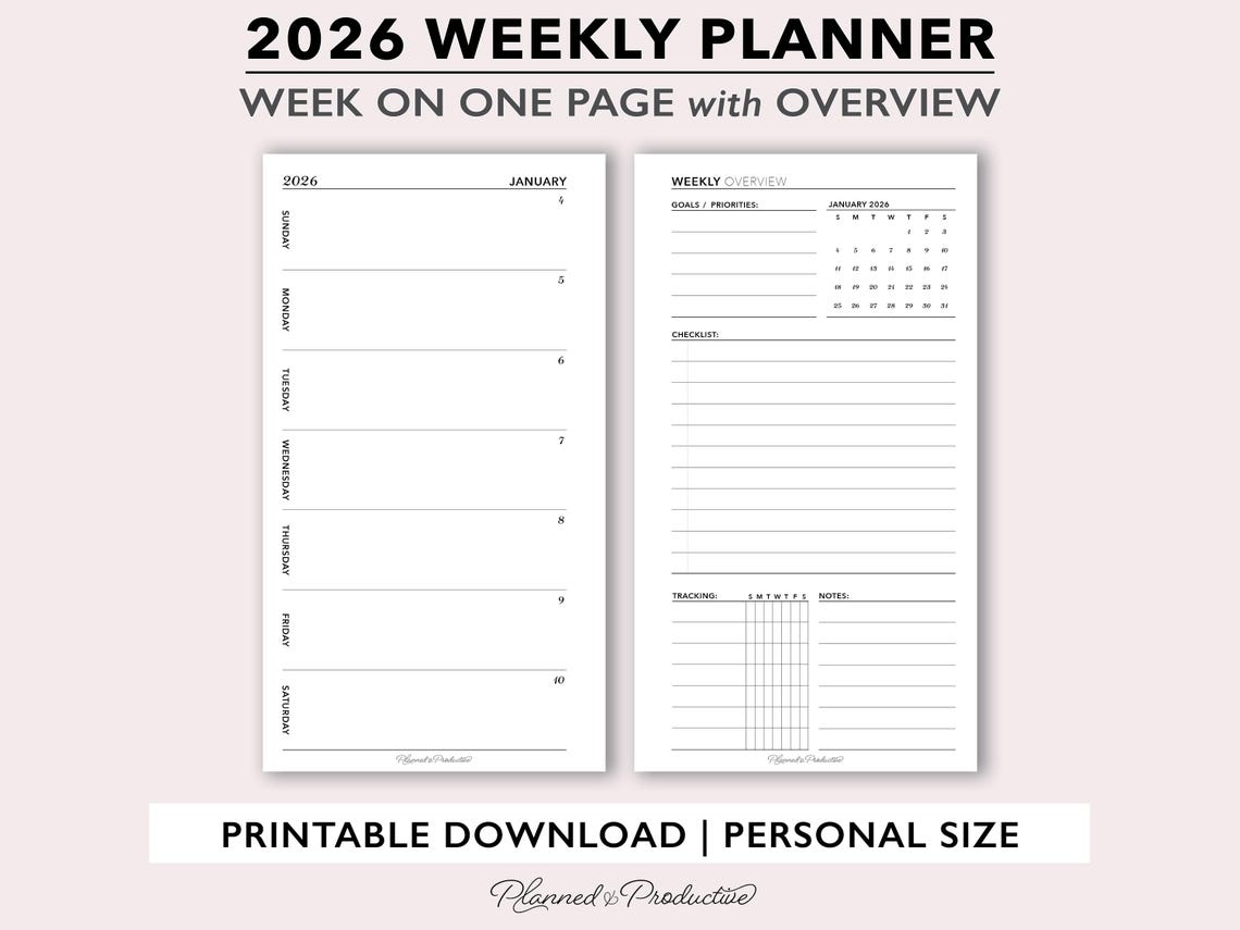 2026 Weekly Planner Printable, Personal Size Weekly Planner Template ...
