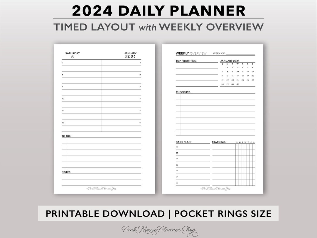 2024 Daily Timed Planner Printable W Weekly Overview Pocket Size 2024 daily timed planner printable w weekly overview pocket size