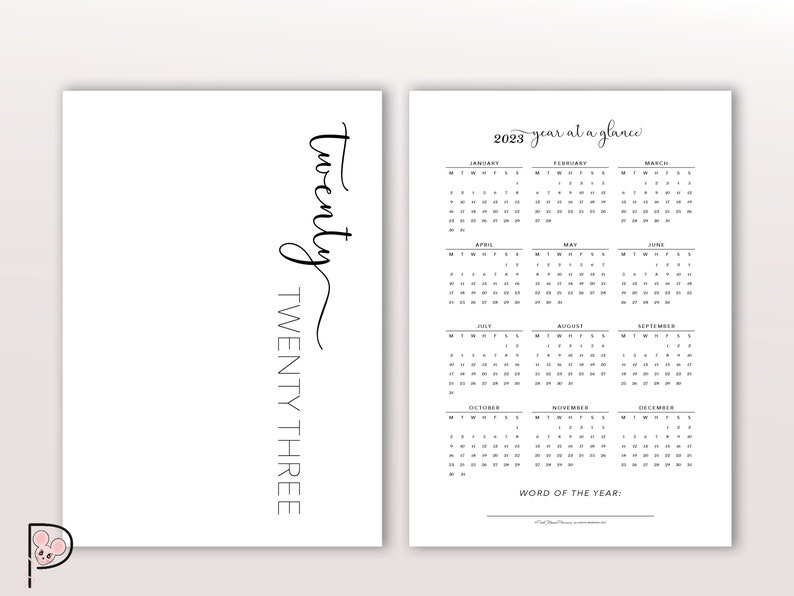 2023 2024 Yearly Calendar & Cover Page Printable for A4 A5 Etsy