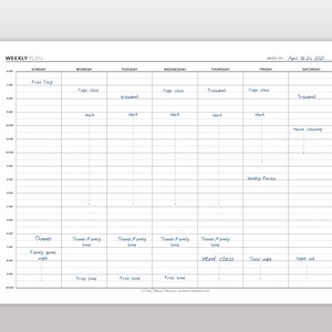 30 Minute Weekly Schedule Printable, Time Block Planner Insert, Hourly ...