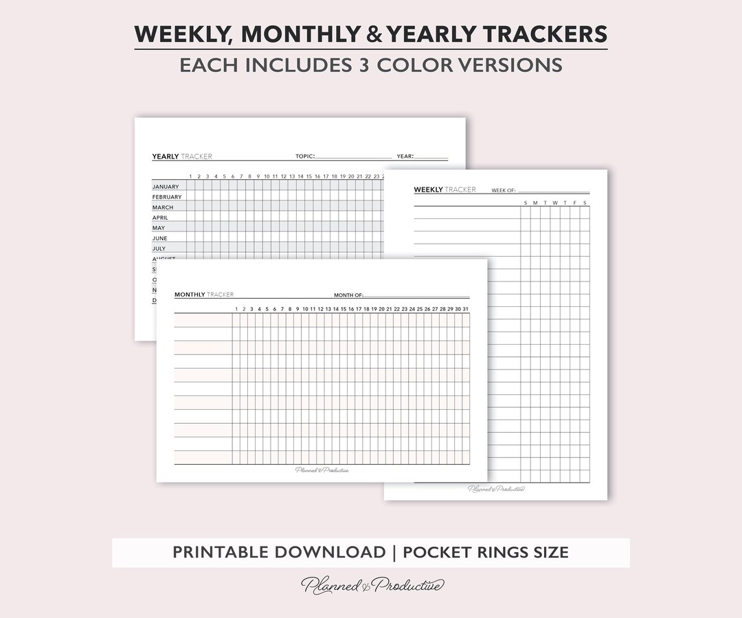 Pocket Rings Size Tracker Bundle, Weekly, Monthly, Yearly, in 3 Colors ...