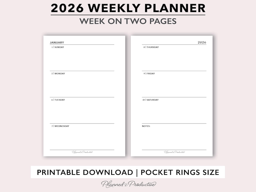 2026 Weekly Planner Printable, Horizontal Dated Weekly Calendar Page ...