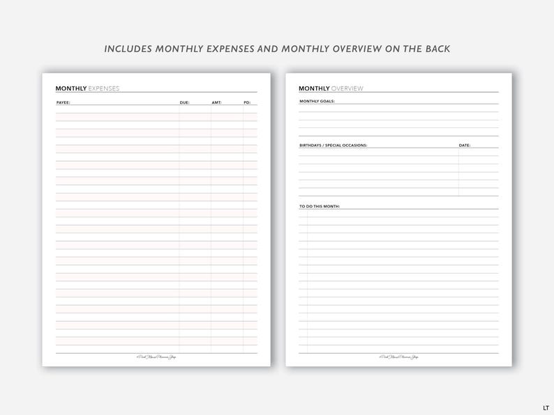 2025 Monthly Printable Planner Inserts, Month on 2 Pages W/ Overview ...
