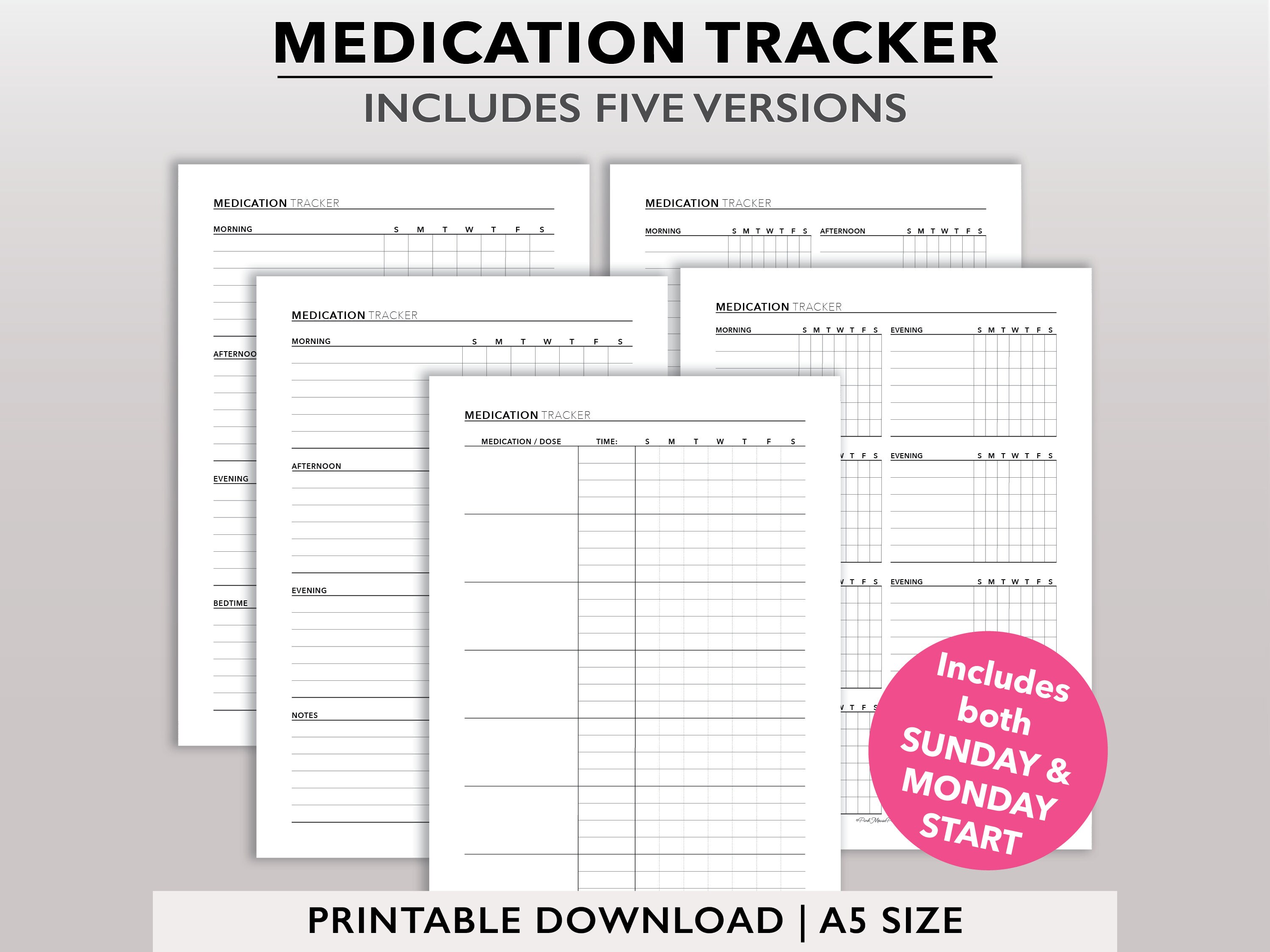 Medication Tracker Printable, Medication Chart Template, A5 Meds Tracker Sheet, Medications Log for A5 Planner, Medication Schedule Page PDF