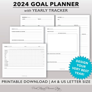 2024 Goal Planning Inserts for A4 & US Letter size Ring or Discbound Planners, Printable New Years Goal Setting Bundle with Yearly Tracker