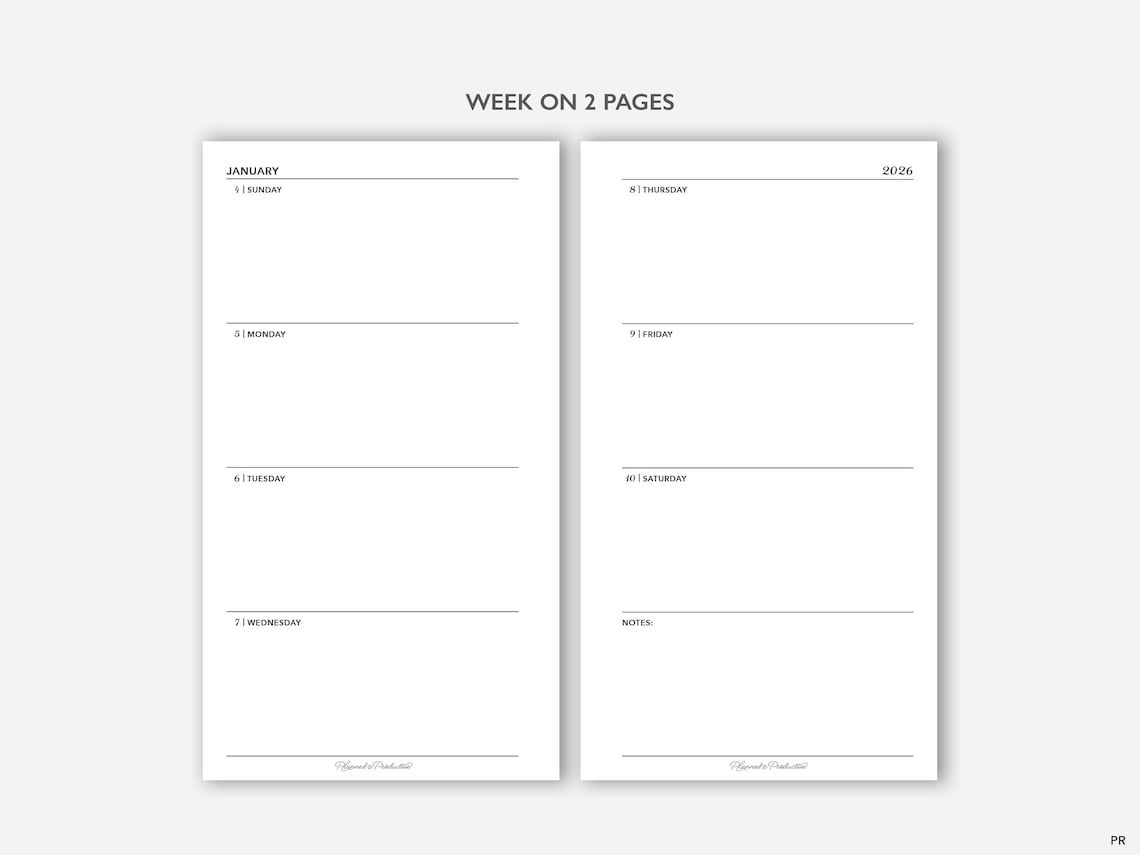 2026 Weekly Planner Printable, Personal Size Weekly Planner, Minimalist ...