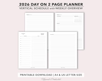 Agenda quotidien 2026 deux pages par jour imprimable avec aperçu hebdomadaire et notes, insert d'agenda journalier sur 2 pages, agenda quotidien daté Do2P PDF