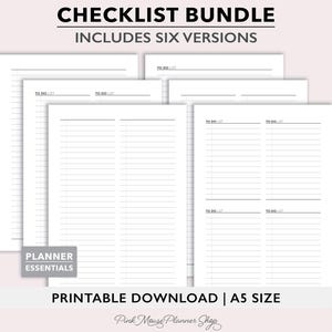 Printable To Do List Insert, Blank Checklist Planner Page, Grocery List, Task List, Minimalist Planner Refill, GTD Context Lists Pages
