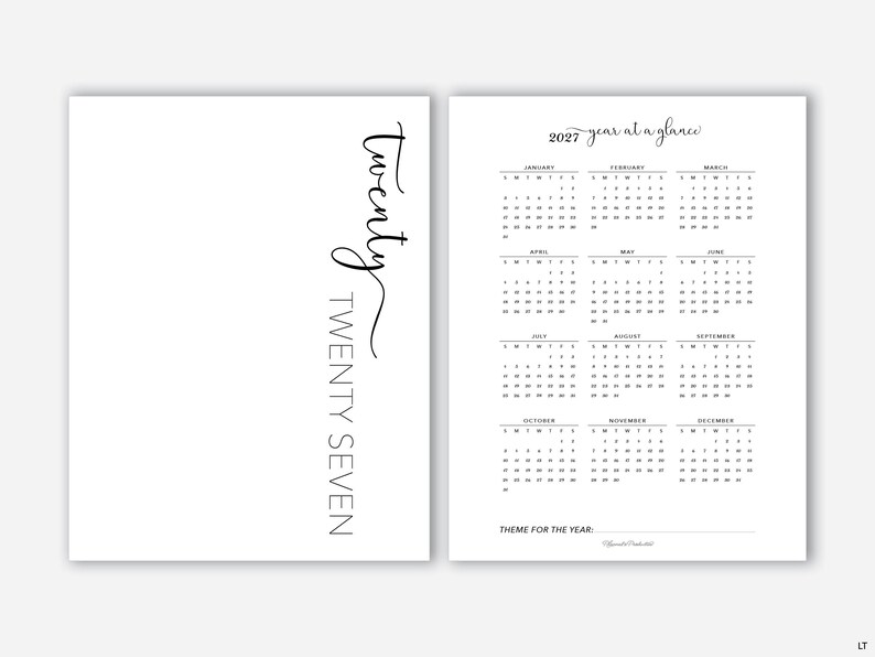 Calendario anual 2026/2027 con portada imprimible para planificadores tamaño A4 o carta (EE. UU.), calendario anual con plantilla de panel de control anual. imagen 3