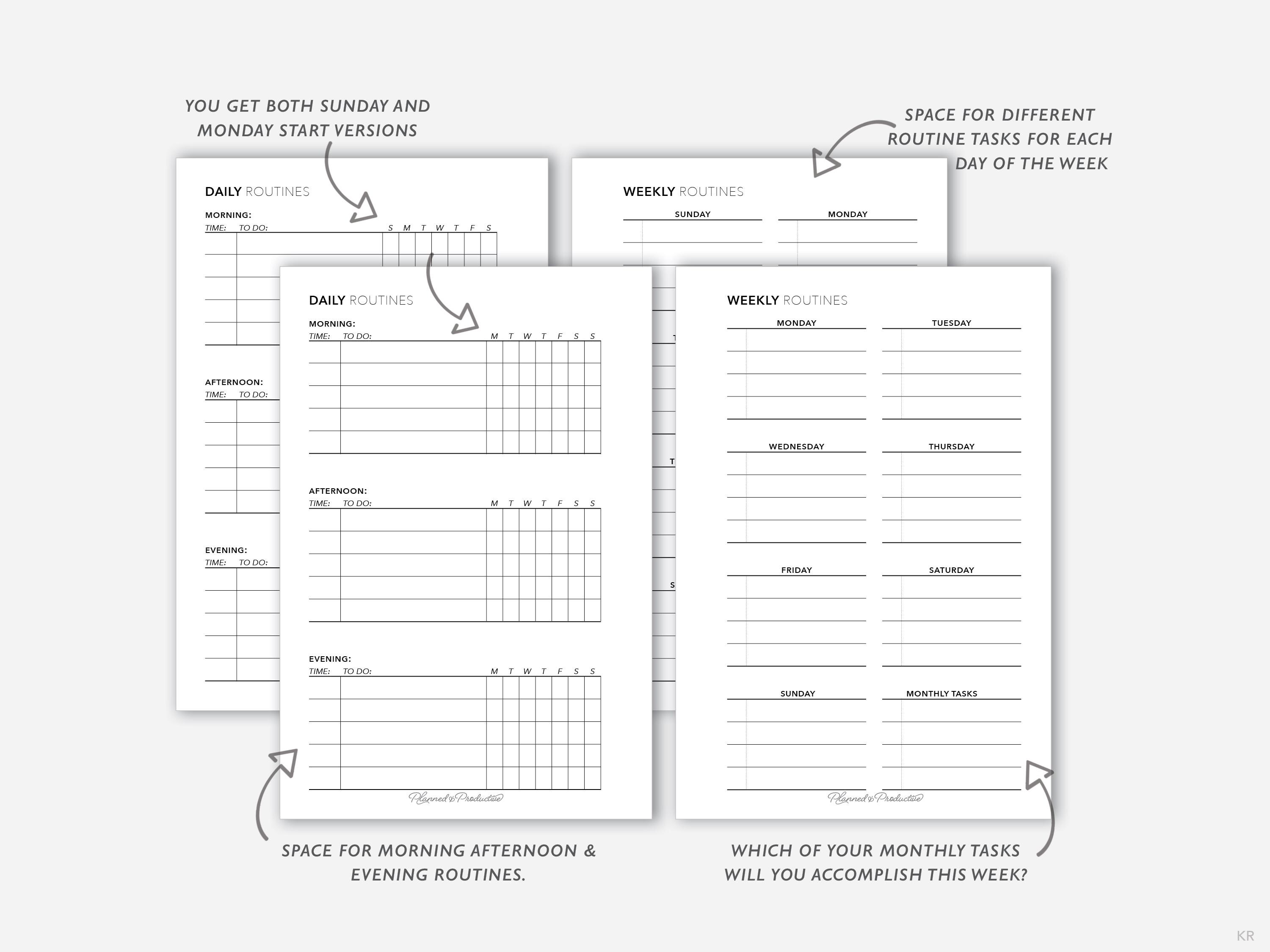 Routine Checklist Planner Insert, Daily Weekly Monthly Tasks (pocket ...