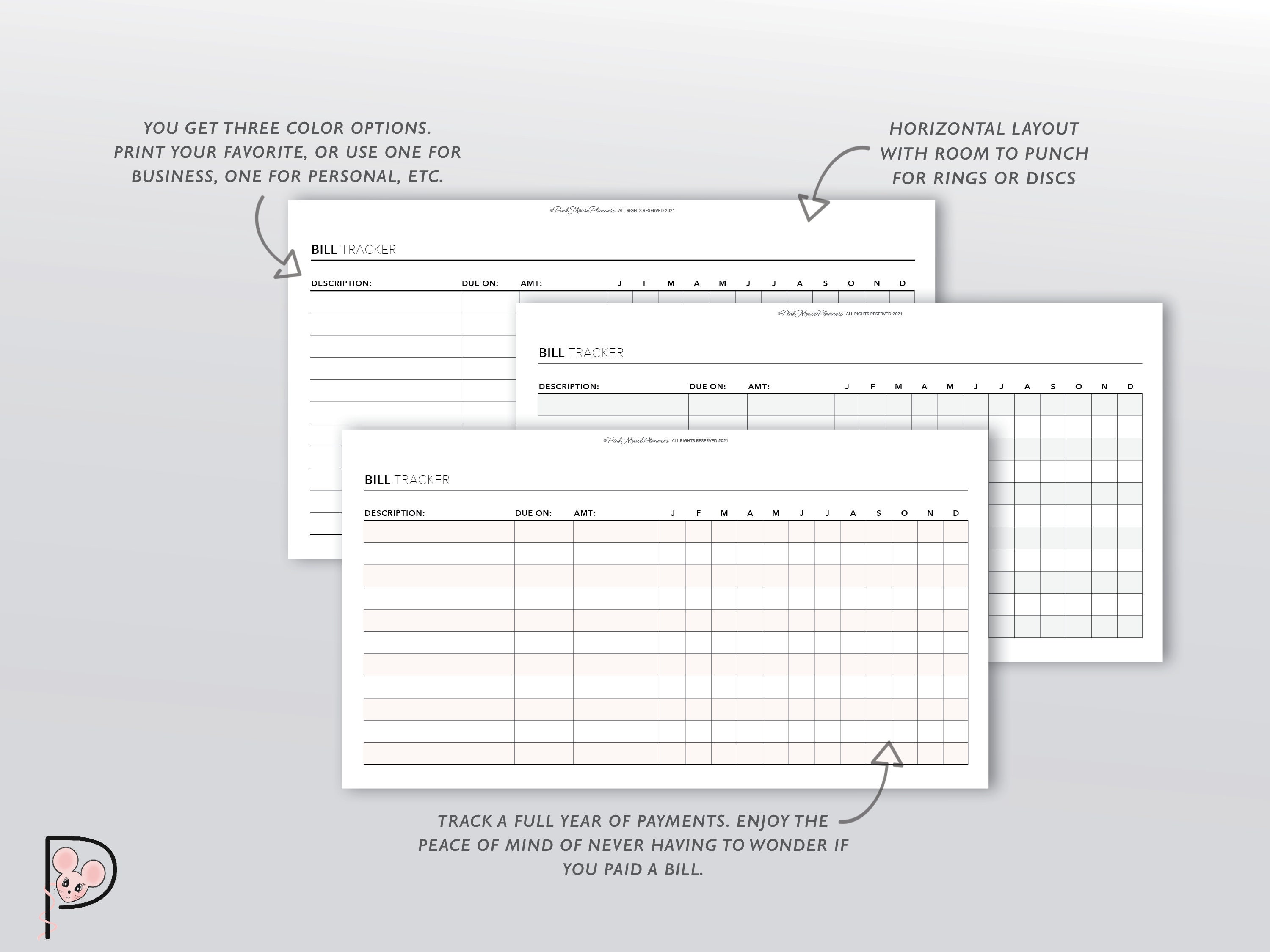 Yearly Bill Tracker Printable Planner Insert, Payment Record, Fixed ...