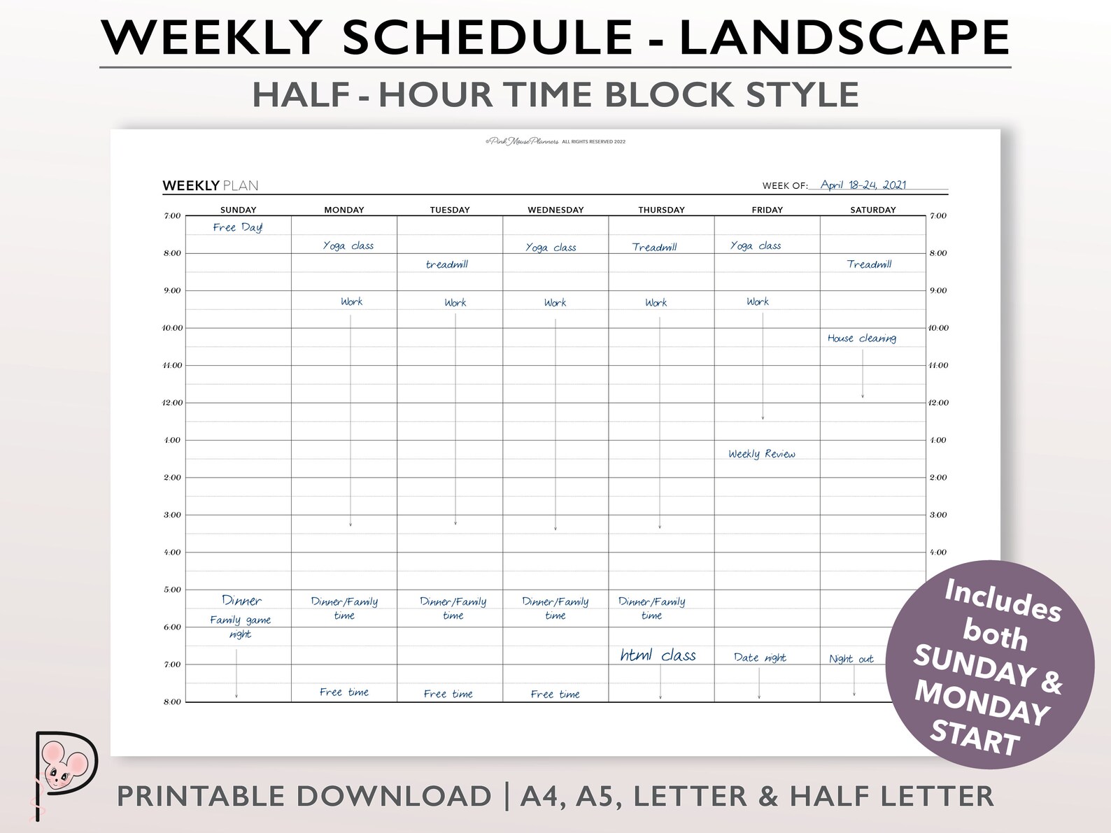 30 Minute Weekly Schedule Printable Time Block Planner - Etsy