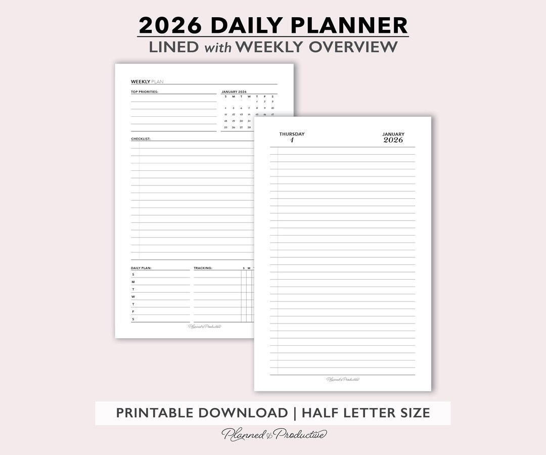 2026 Lined Daily Planner Inserts W/ Weekly Overview, Dated Day per Page ...