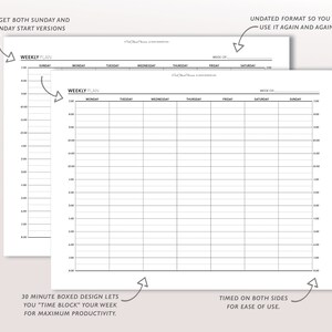 30 Minute Weekly Schedule Printable Time Block Planner - Etsy