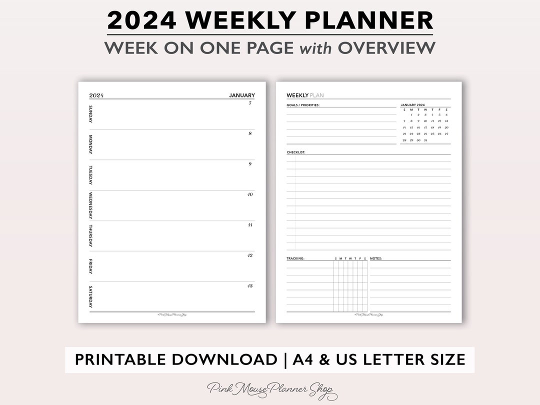 2024 Weekly Planner Printable, Letter Size Weekly Planner Template